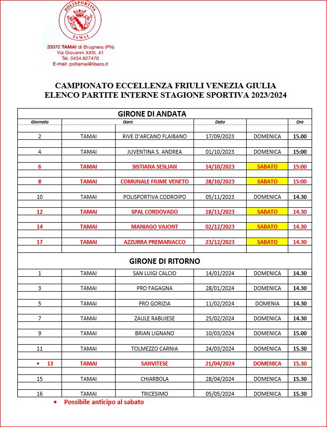 Calendario stagione 2023-24 date e orari