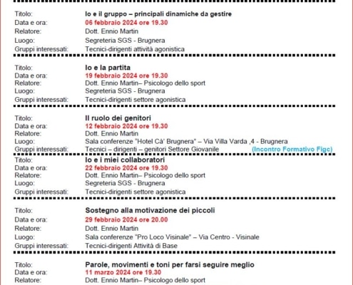 Incontri formativi settore giovanile 2024